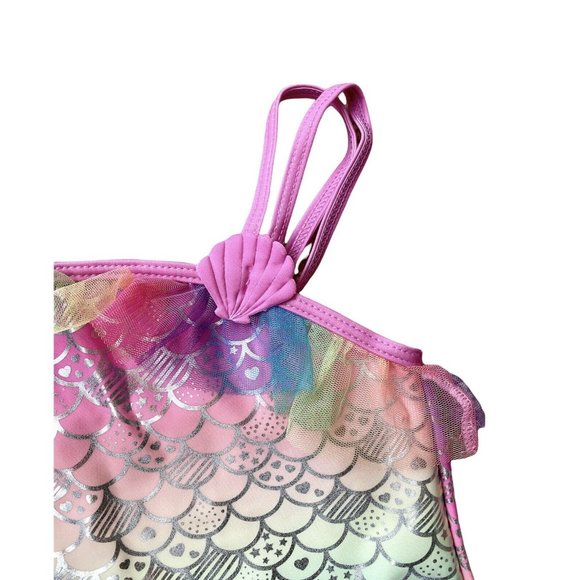 Bmagical Girls Swimsuit One Piece One Side Ruffle Strap Rainbow Mermaid, Size 8 - Picture 2 of 7